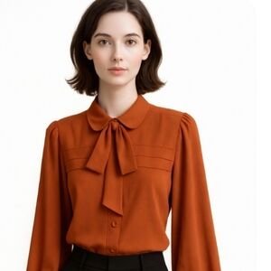Simon Chang Vintage | Rust Orange Tie Collar Blouse
